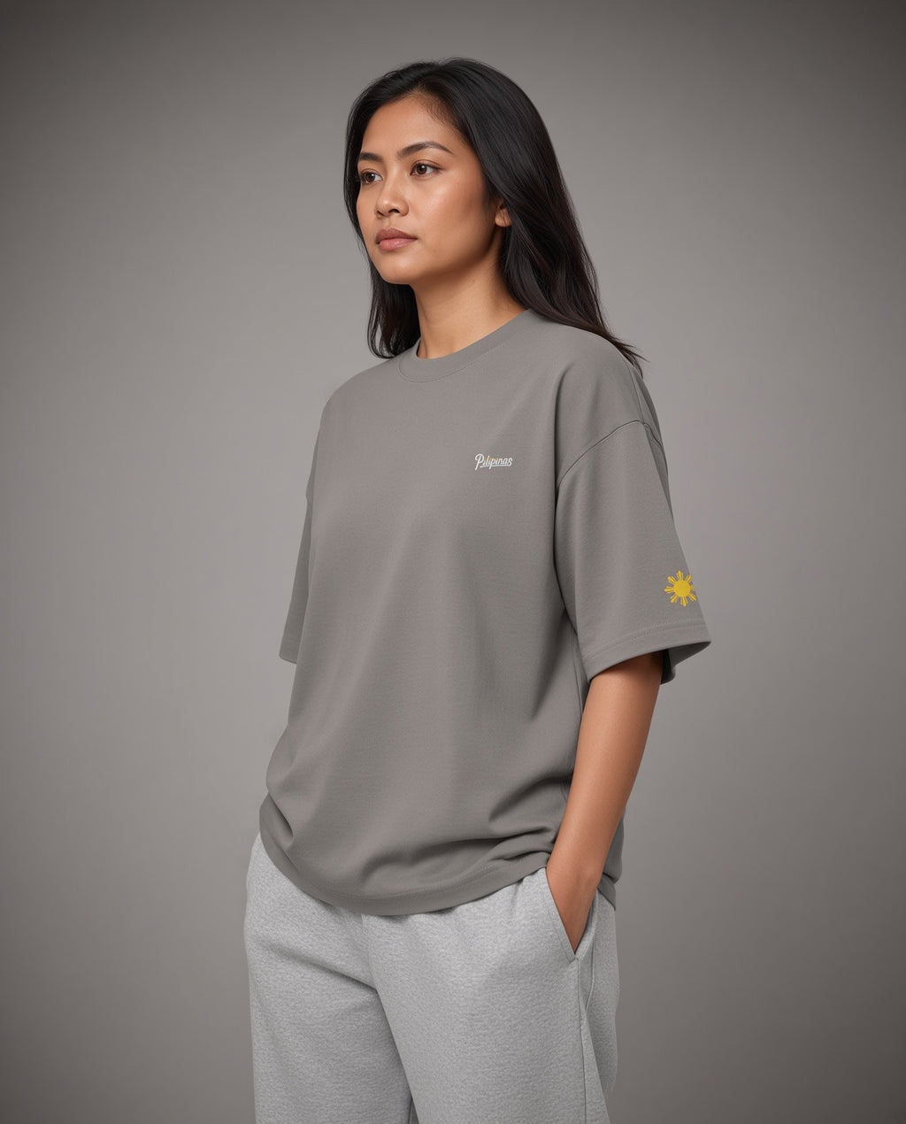 SCRIPT + SUN OVERSIZED TEE - Grey