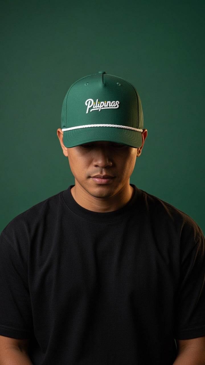 Script + Three Stars & Half-Sun - Rope Hat - Green/White