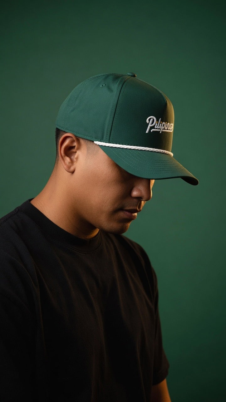 Script + Three Stars & Half-Sun - Rope Hat - Green/White