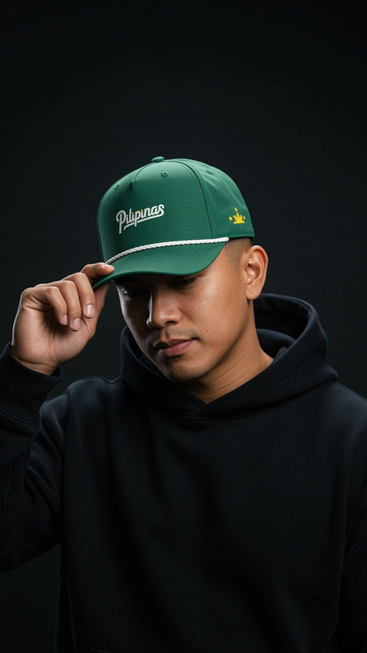 Script + Three Stars & Half-Sun - Rope Hat - Green/White