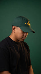 Three Stars & Half-Sun + Script - green cotton hat