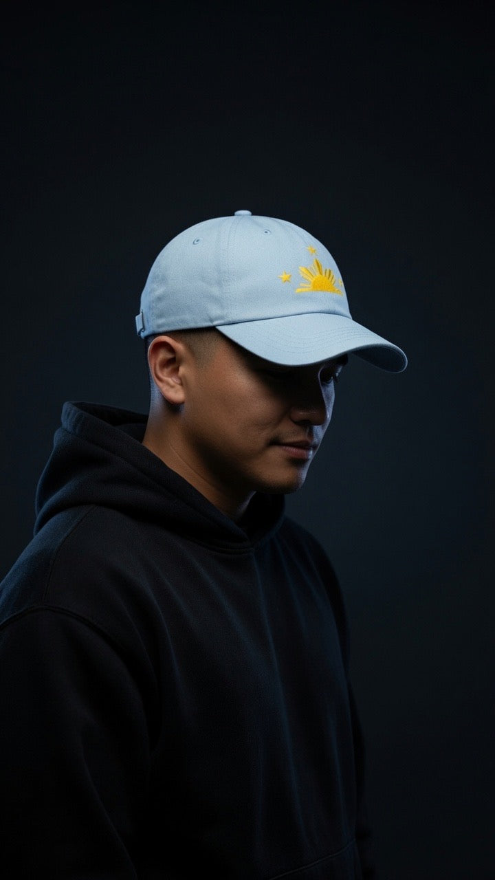Three Stars & Half-Sun + Script - Cotton Hat - White