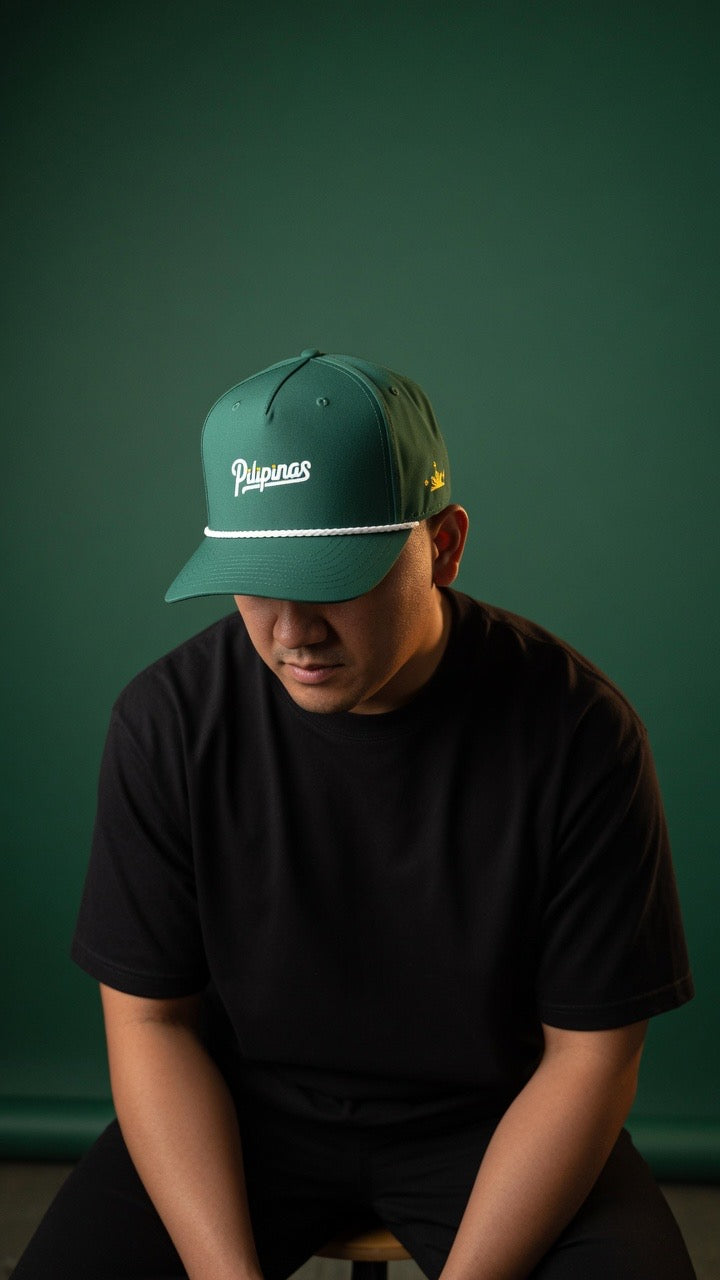 Script + Three Stars & Half-Sun - Rope Hat - Green/White
