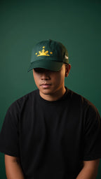 Three Stars & Half-Sun + Script - green cotton hat