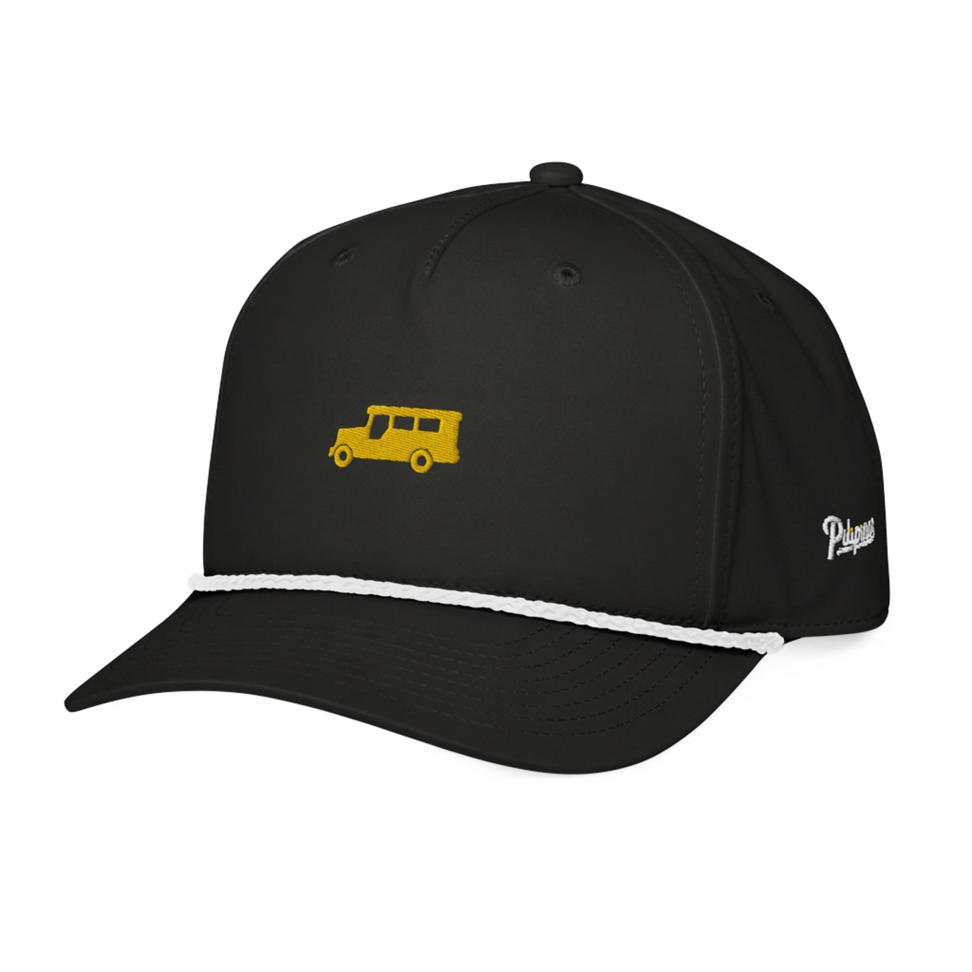 Yellow Gold Jeepney + Script - Rope Hat - Black/White