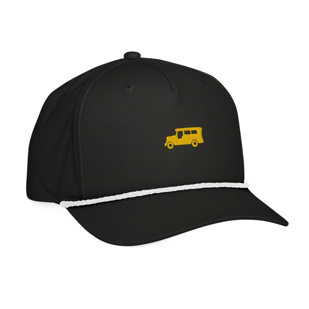 Yellow Gold Jeepney + Script - Rope Hat - Black/White