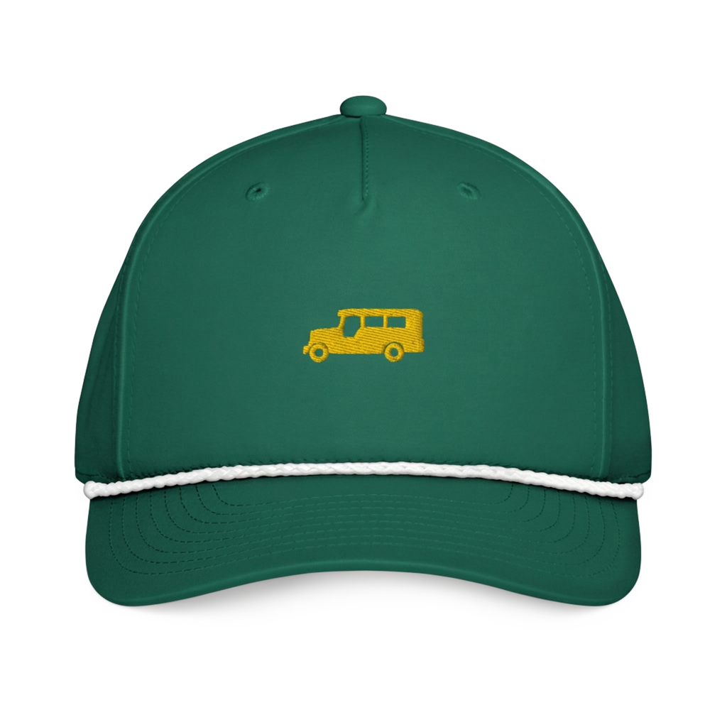 Yellow Gold Jeepney + Script - Rope Hat - Green/White