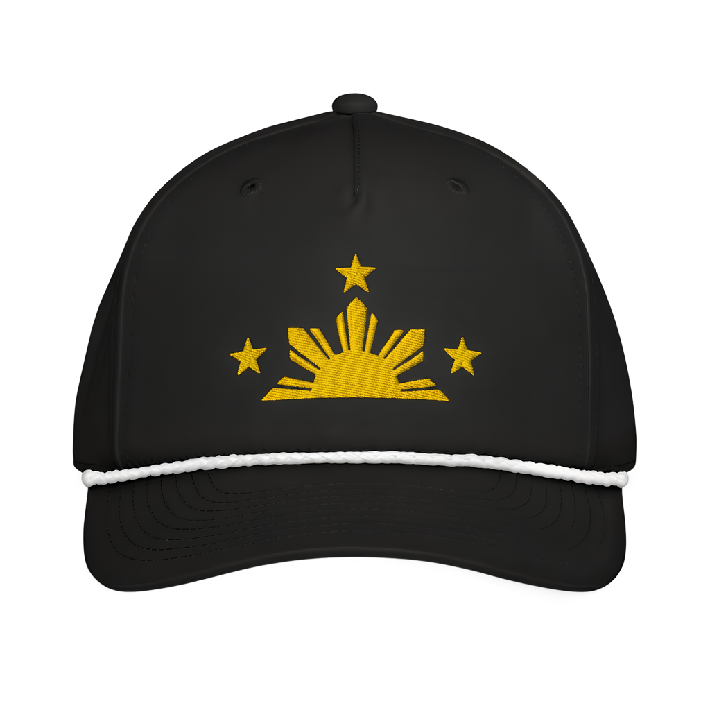 Three Stars & Half-Sun + Script - Rope Hat - Light Blue/White