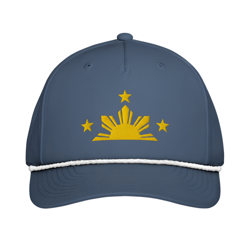 Three Stars & Half-Sun + Script - Rope Hat - Light Blue/White