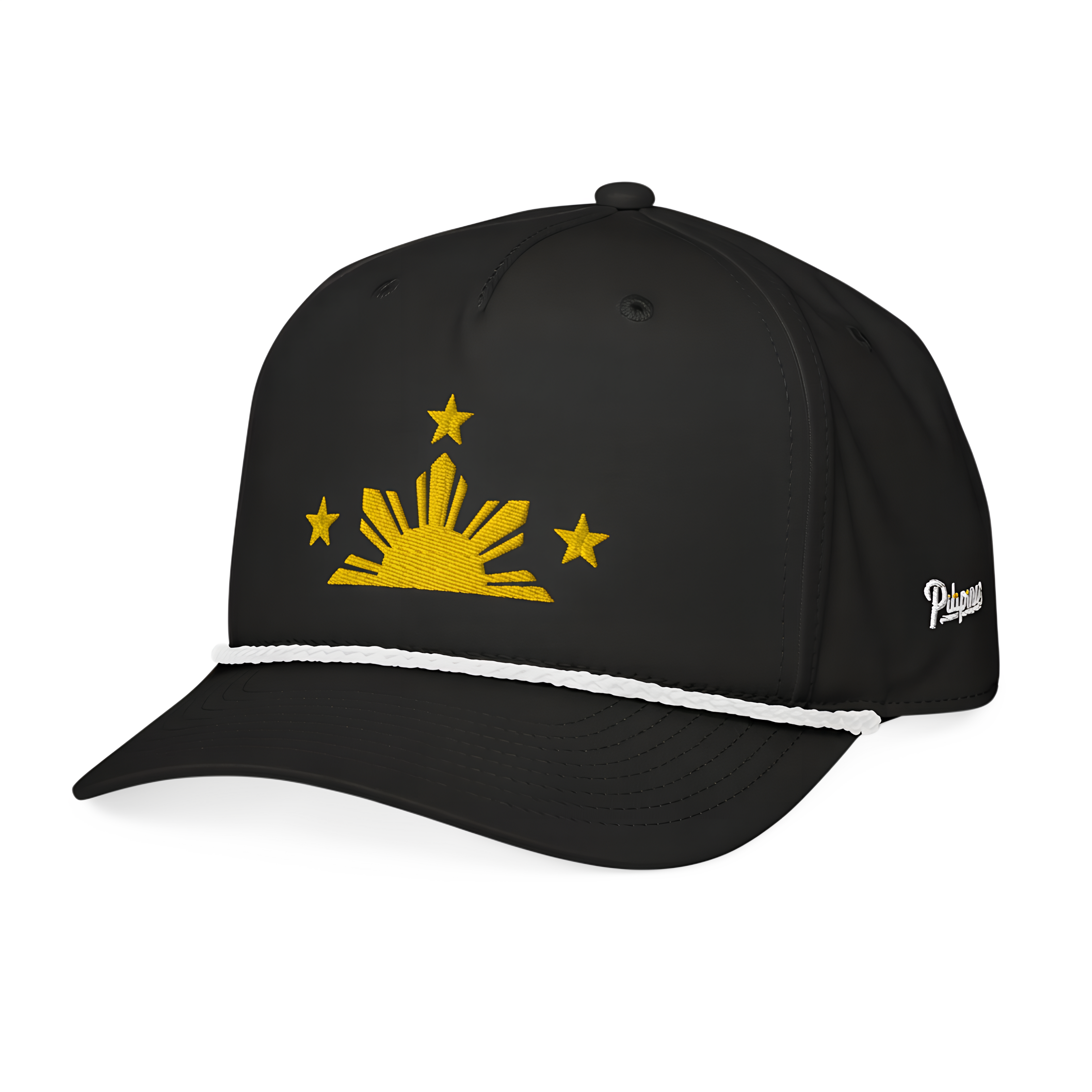 Three Stars & Half-Sun + Script - Rope Hat - Black/White