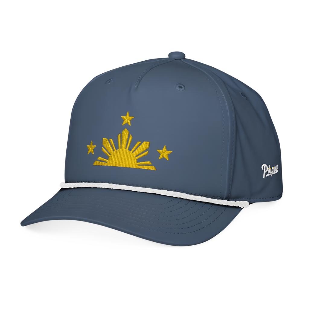 Three Stars & Half-Sun + Script - Rope Hat - Light Blue/White