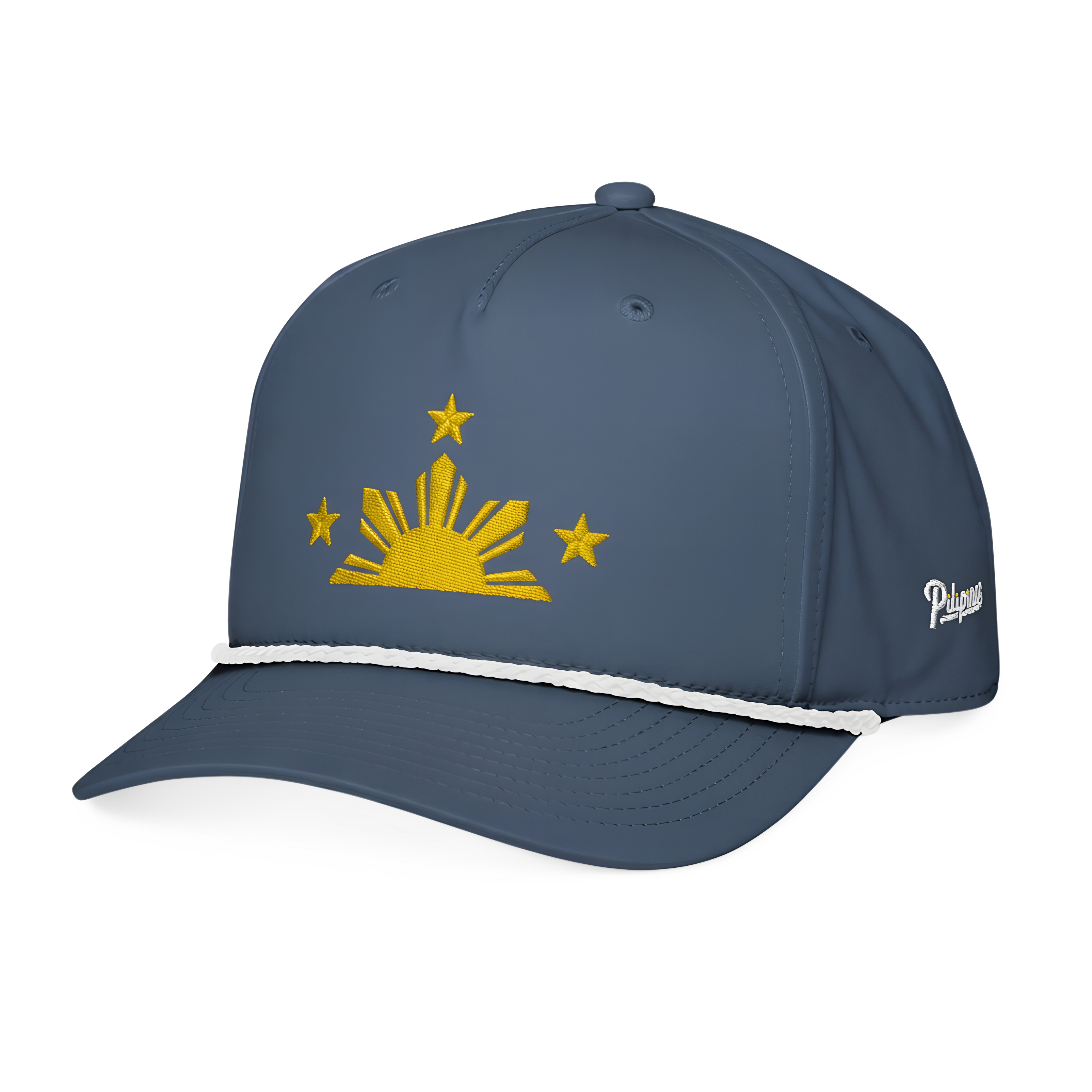 Three Stars & Half-Sun + Script - Rope Hat - Light Blue/White