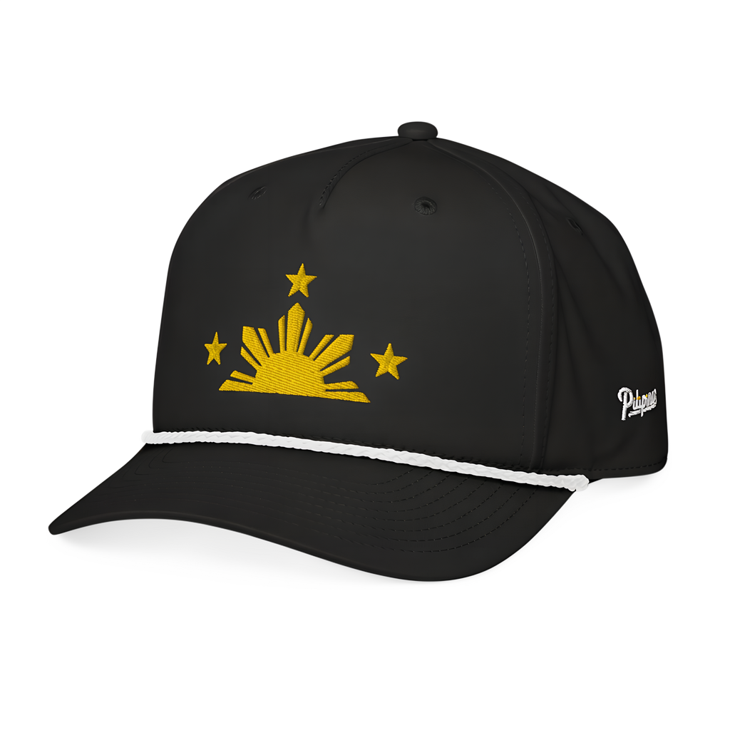 Three Stars & Half-Sun + Script - Rope Hat - Light Blue/White