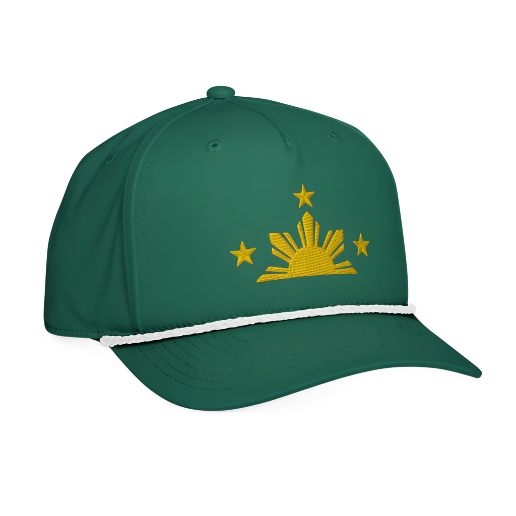 Three Stars & Half-Sun + Script - Rope Hat - Green/White