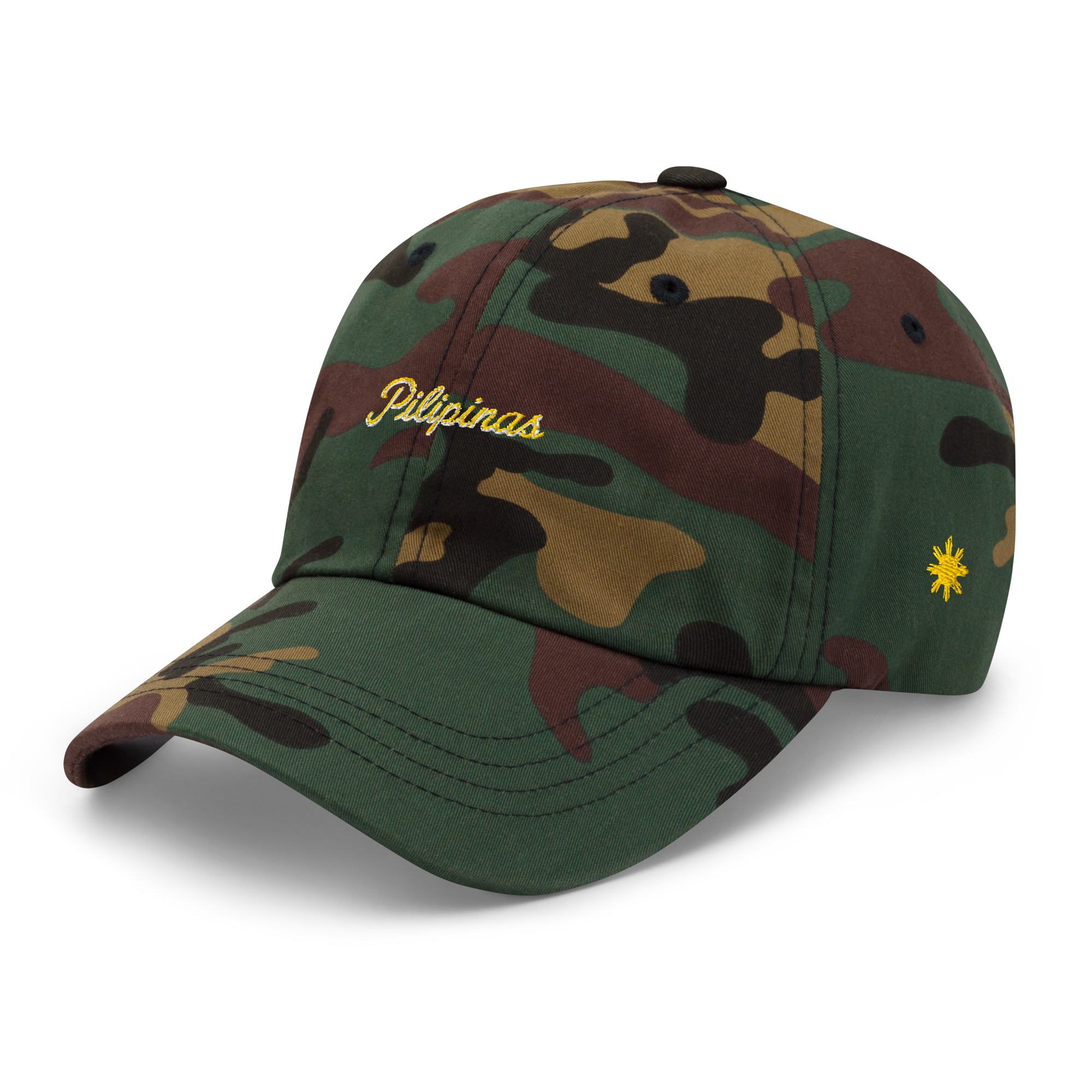 Modern Script + Sun - Cotton Hat - Green Camo