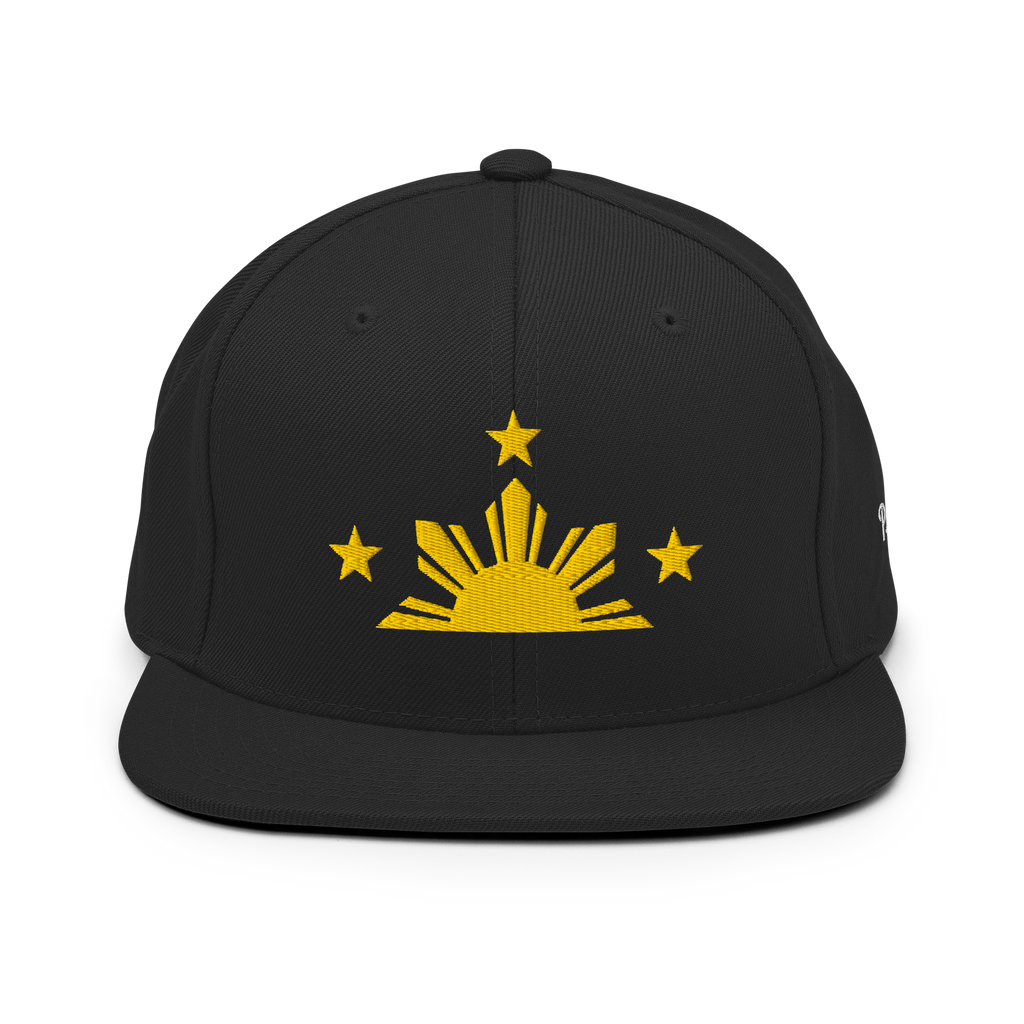 Three Stars & Half-Sun + Script - wool blend flat bill hat - Natural/Black