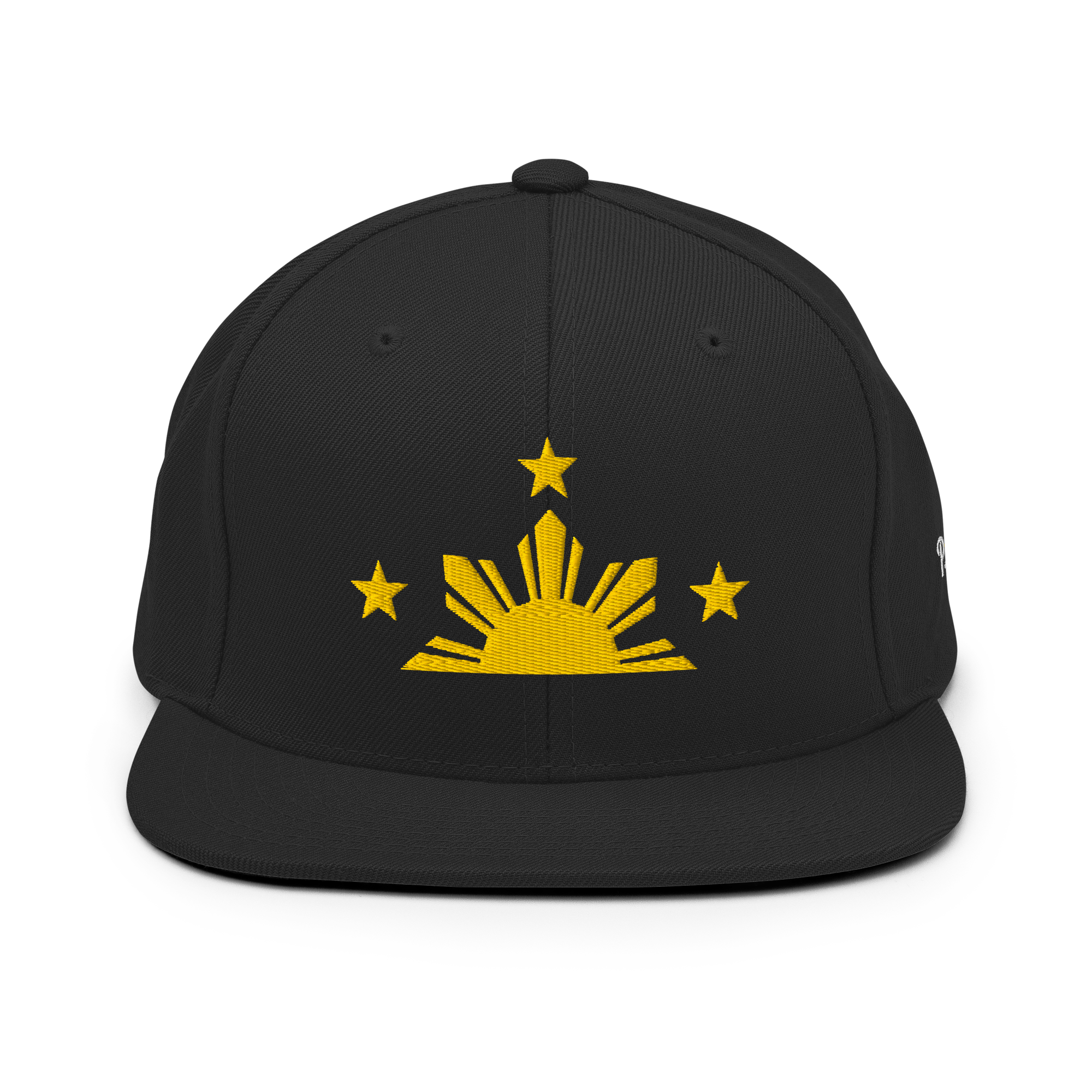 Three Stars & Half-Sun + Script - wool blend flat bill hat - Natural/Black