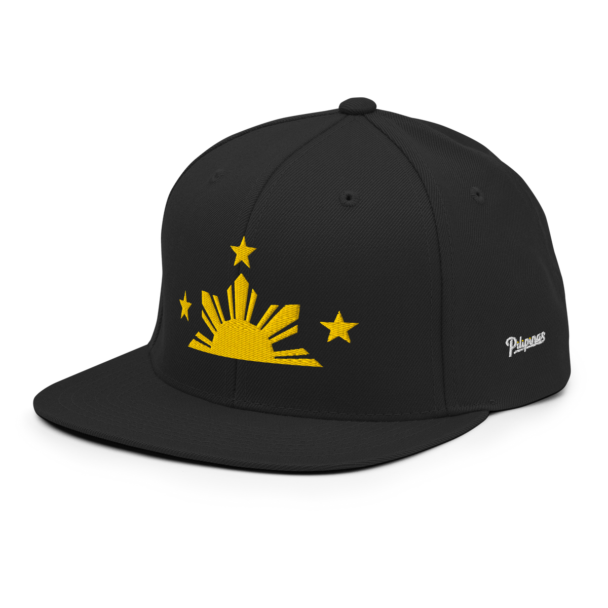 Three Stars & Half-Sun + Script - wool blend flat bill hat - Black