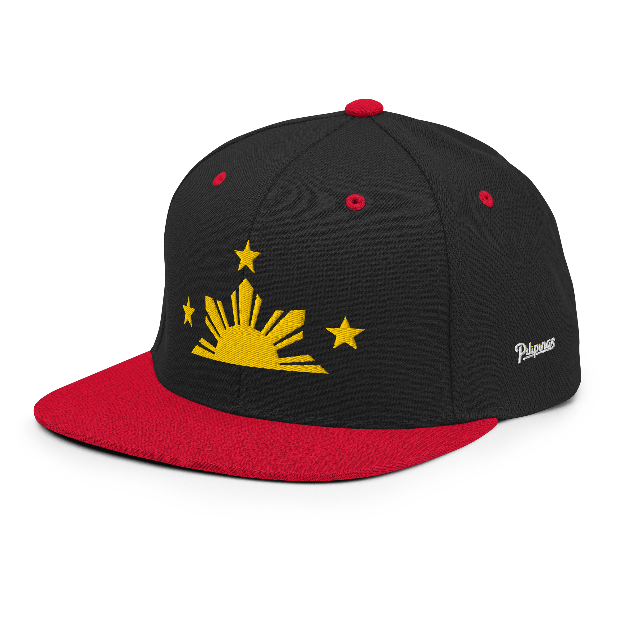 Three Stars & Half-Sun + Script - wool blend flat bill hat - Black/Red
