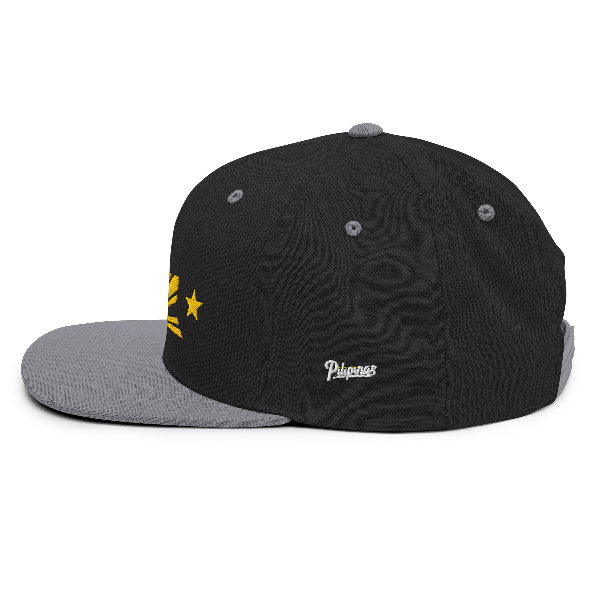 Three Stars & Half-Sun + Script - wool blend flat bill hat - Natural/Black