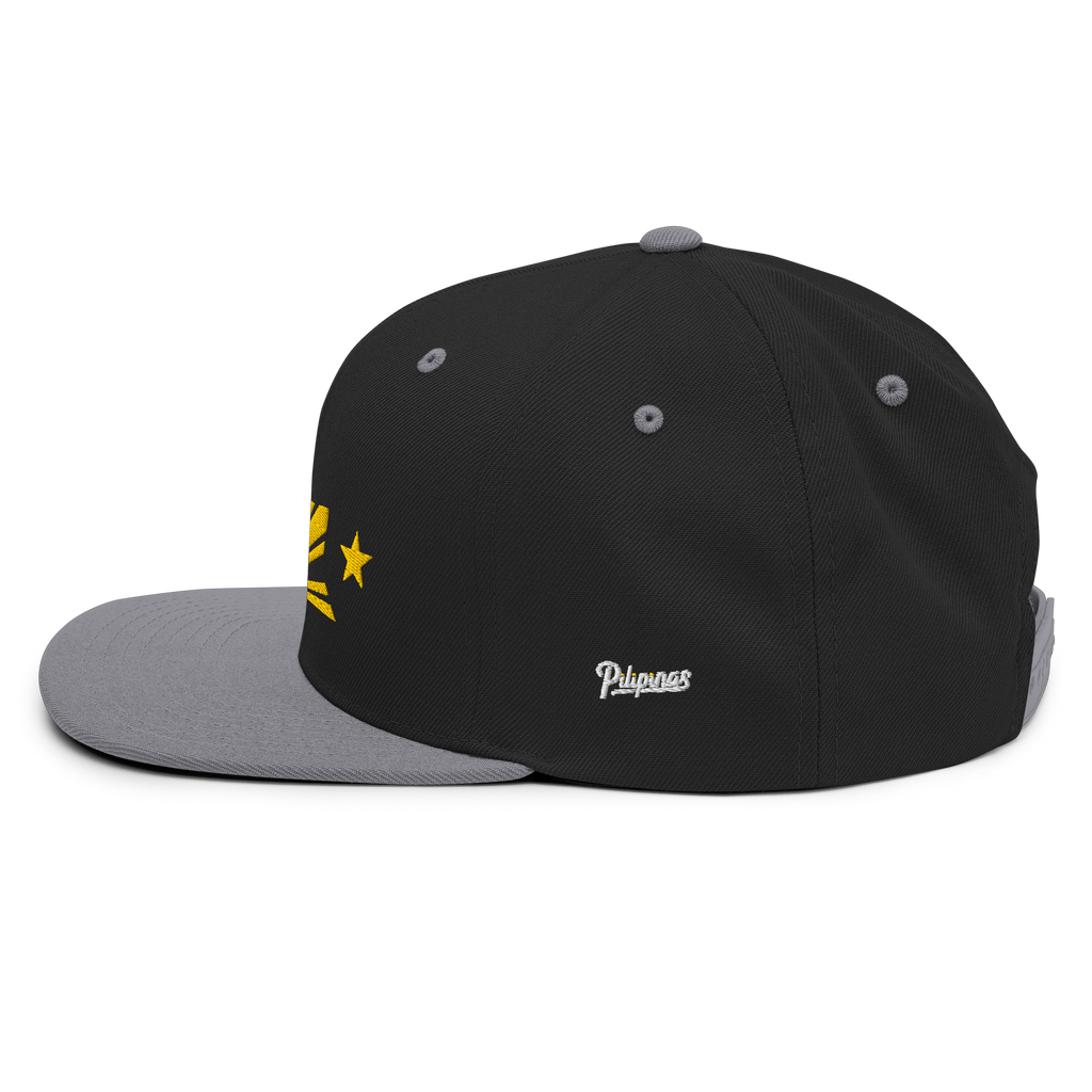 Three Stars & Half-Sun + Script - wool blend flat bill hat - Black