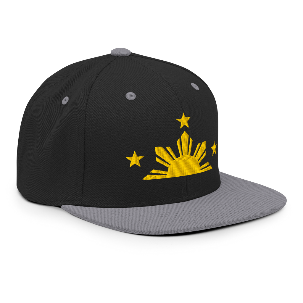 Three Stars & Half-Sun + Script - wool blend flat bill hat - Natural/Black