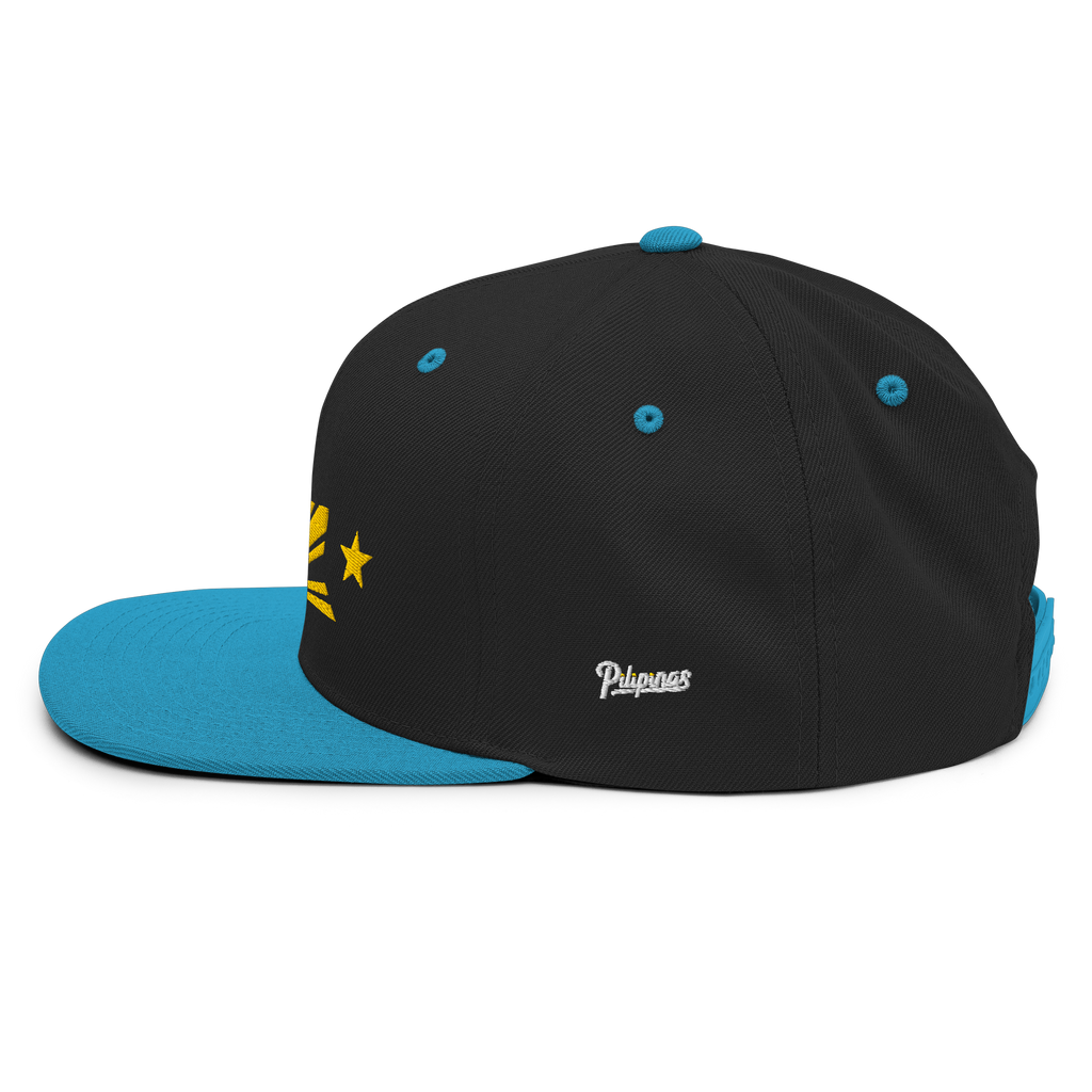 Three Stars & Half-Sun + Script - wool blend flat bill hat - Natural/Black