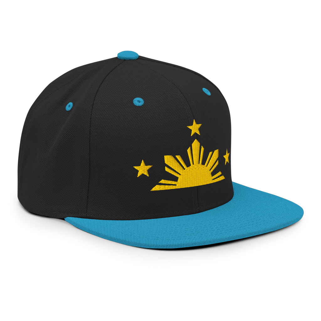 Three Stars & Half-Sun + Script - wool blend flat bill hat - Natural/Black