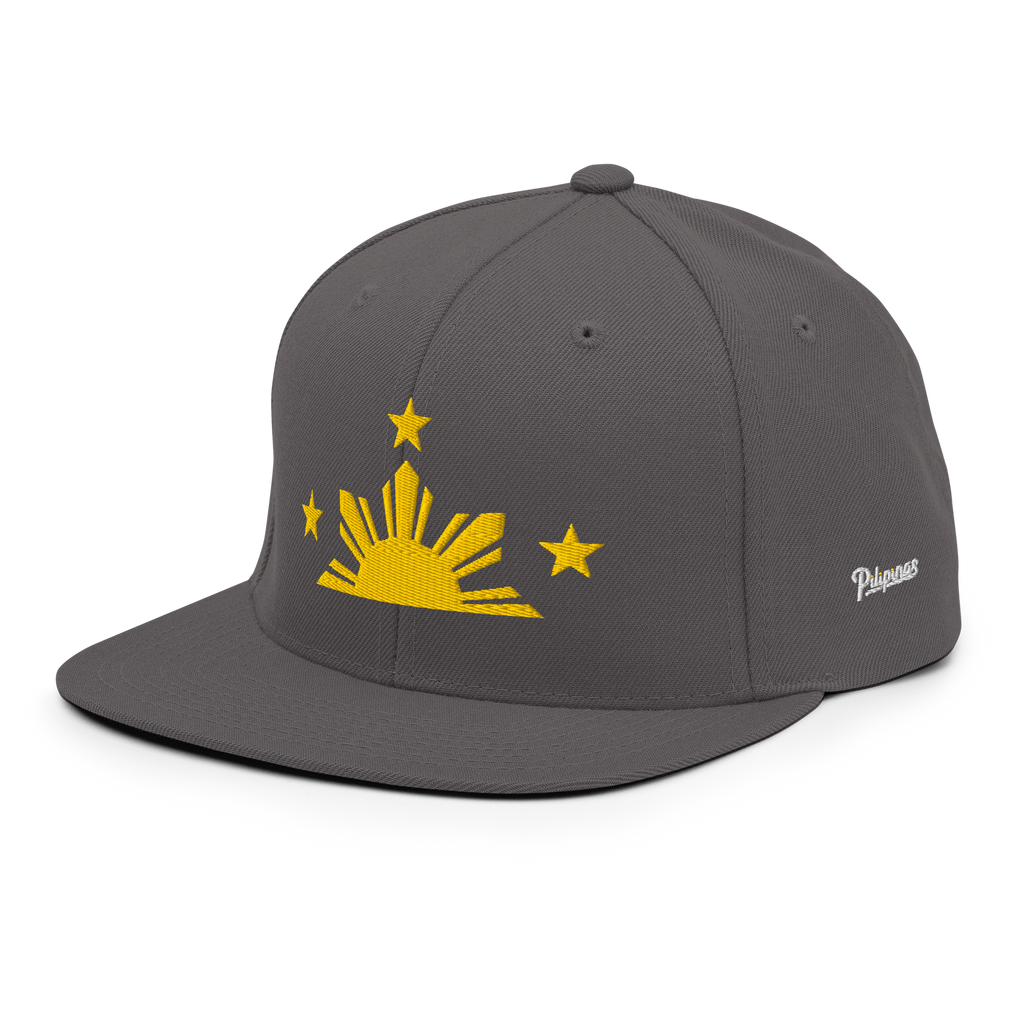 Three Stars & Half-Sun + Script - wool blend flat bill hat - Natural/Black