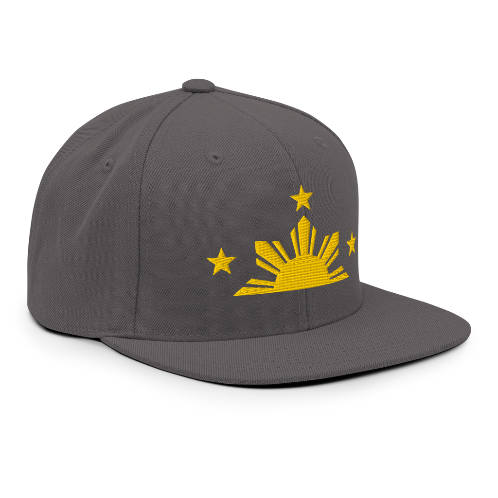 Three Stars & Half-Sun + Script - wool blend flat bill hat - Natural/Black