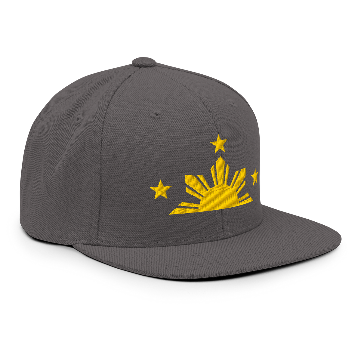 Three Stars & Half-Sun + Script - wool blend flat bill hat - Natural/Black