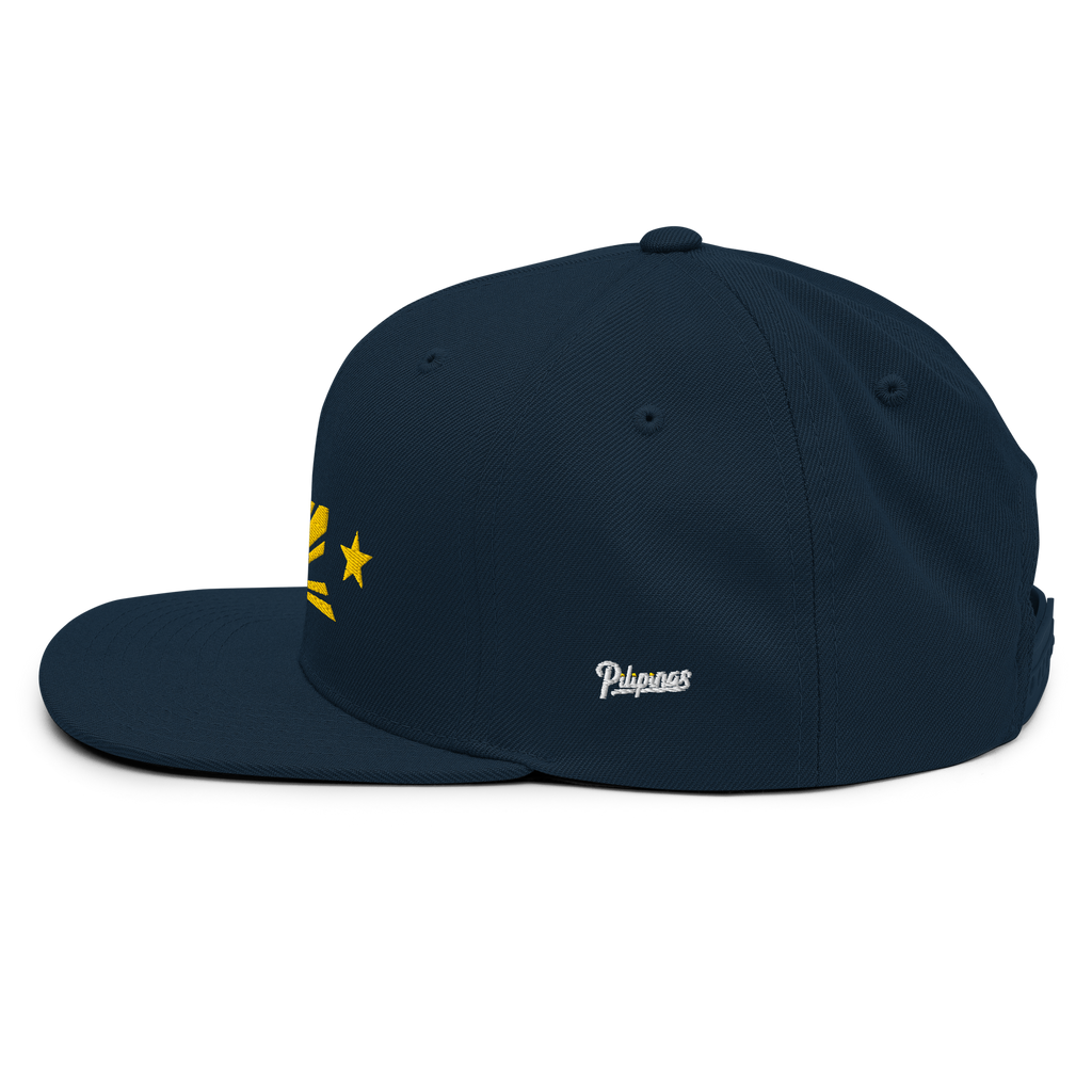 Three Stars & Half-Sun + Script - wool blend flat bill hat - Natural/Black