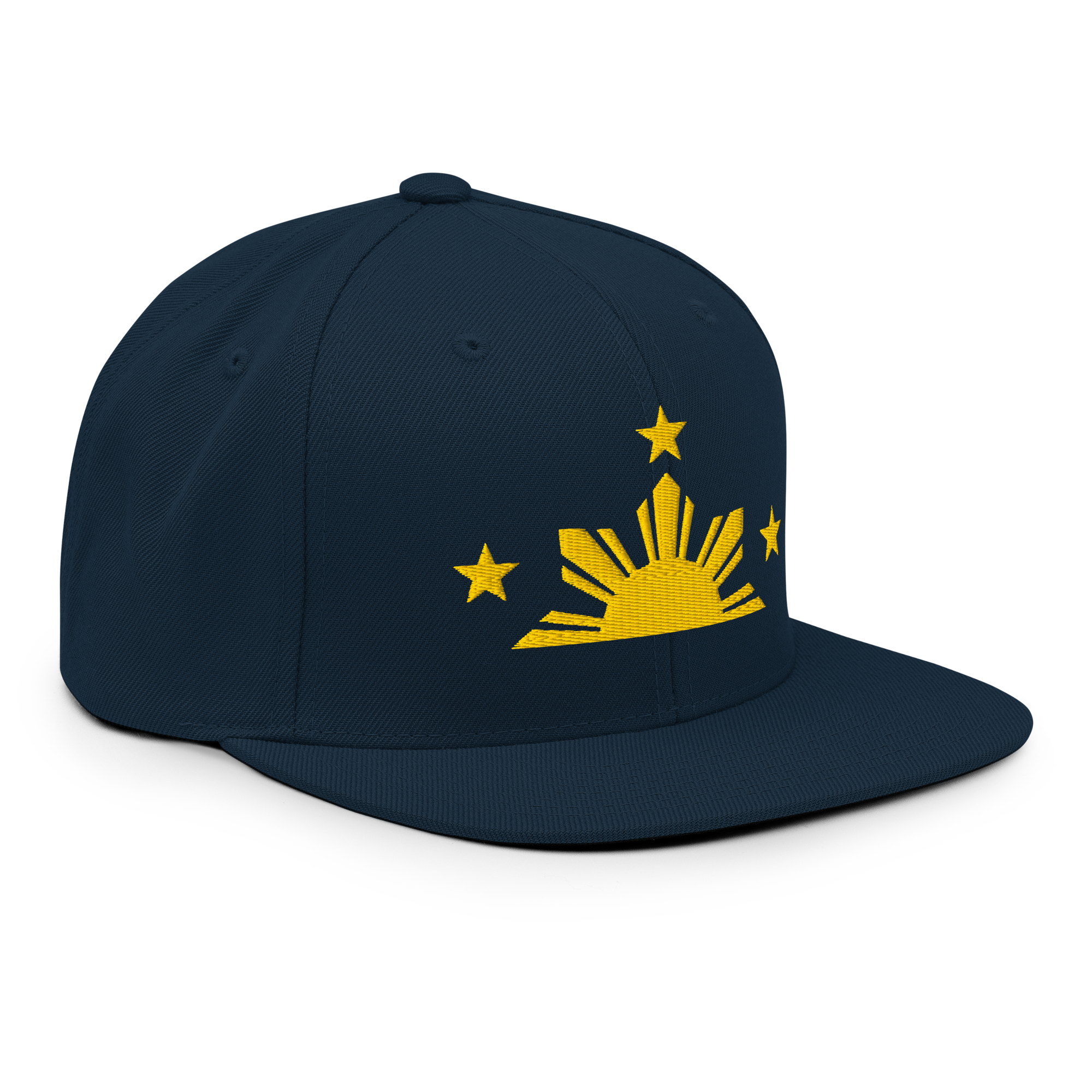 Three Stars & Half-Sun + Script - wool blend flat bill hat - Black