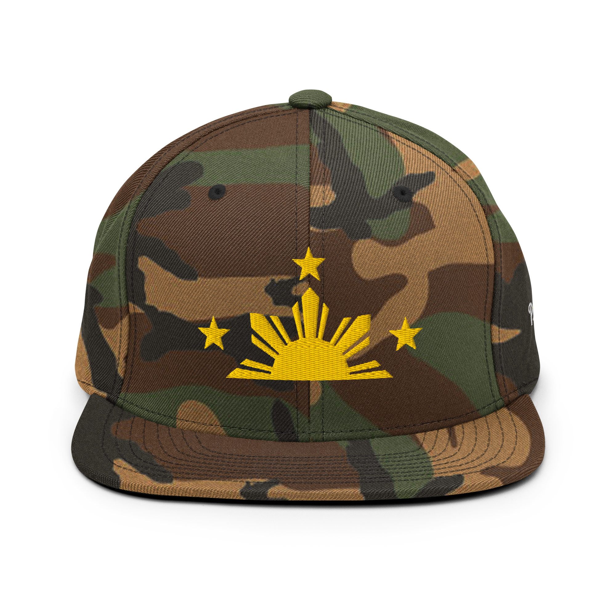 Three Stars & Half-Sun + Script - wool blend flat bill hat - Royal Blue