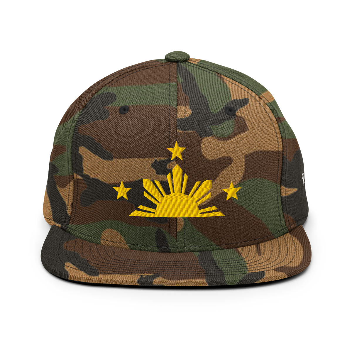 Three Stars & Half-Sun + Script - wool blend flat bill hat - Natural/Black