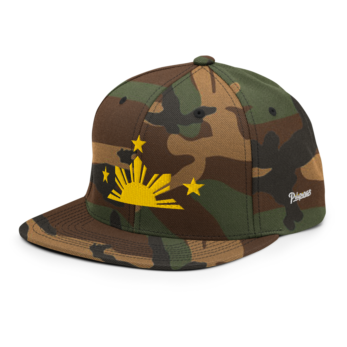 Three Stars & Half-Sun + Script - wool blend flat bill hat - Natural/Black