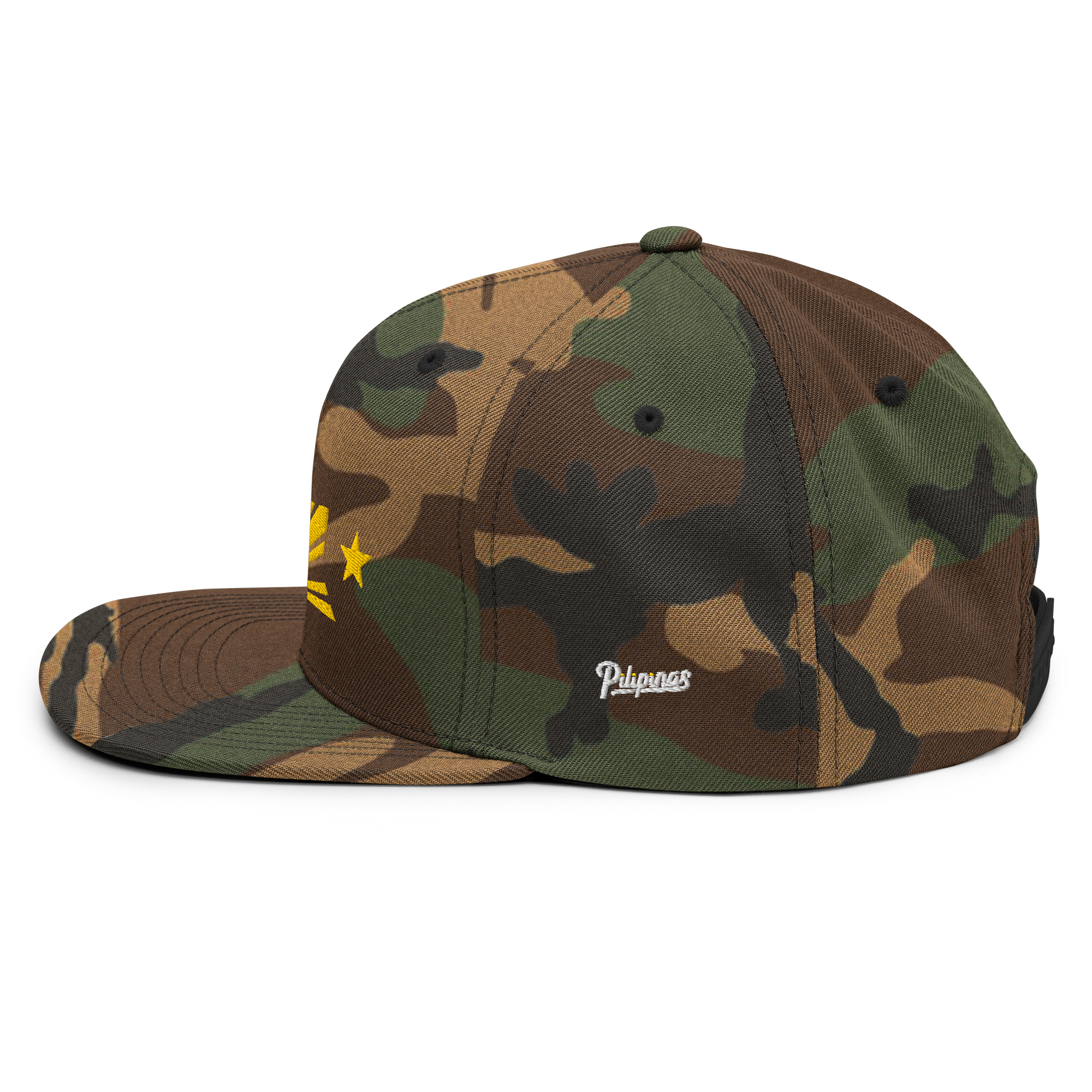 Three Stars & Half-Sun + Script - wool blend flat bill hat - Natural/Black