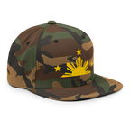 Three Stars & Half-Sun + Script - wool blend flat bill hat - Natural/Black