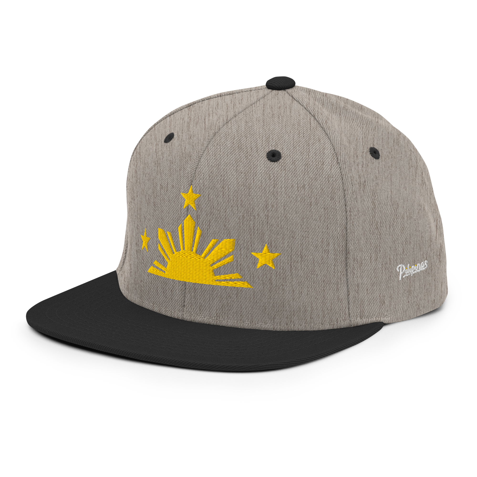 Three Stars & Half-Sun + Script - wool blend flat bill hat - White
