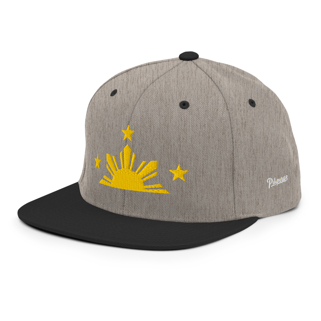 Three Stars & Half-Sun + Script - wool blend flat bill hat - Silver