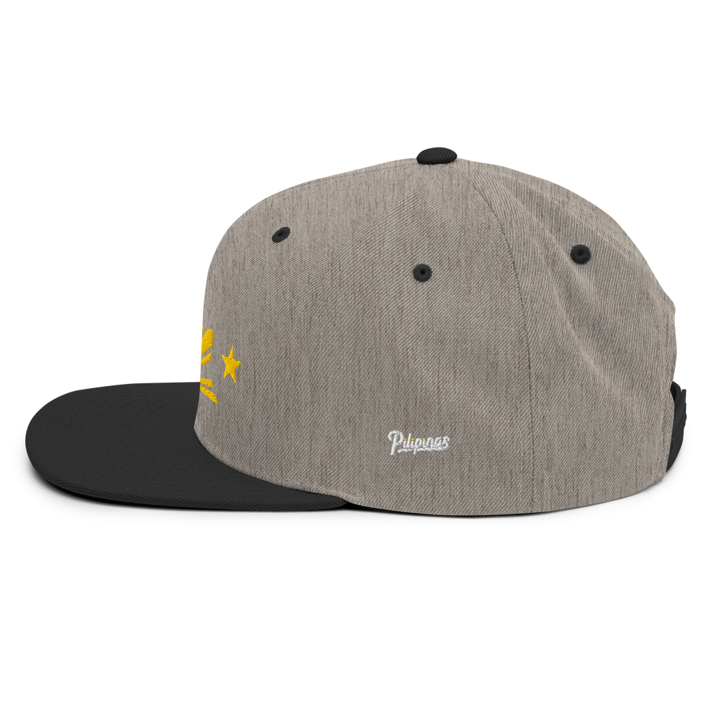 Three Stars & Half-Sun + Script - wool blend flat bill hat - Natural/Black