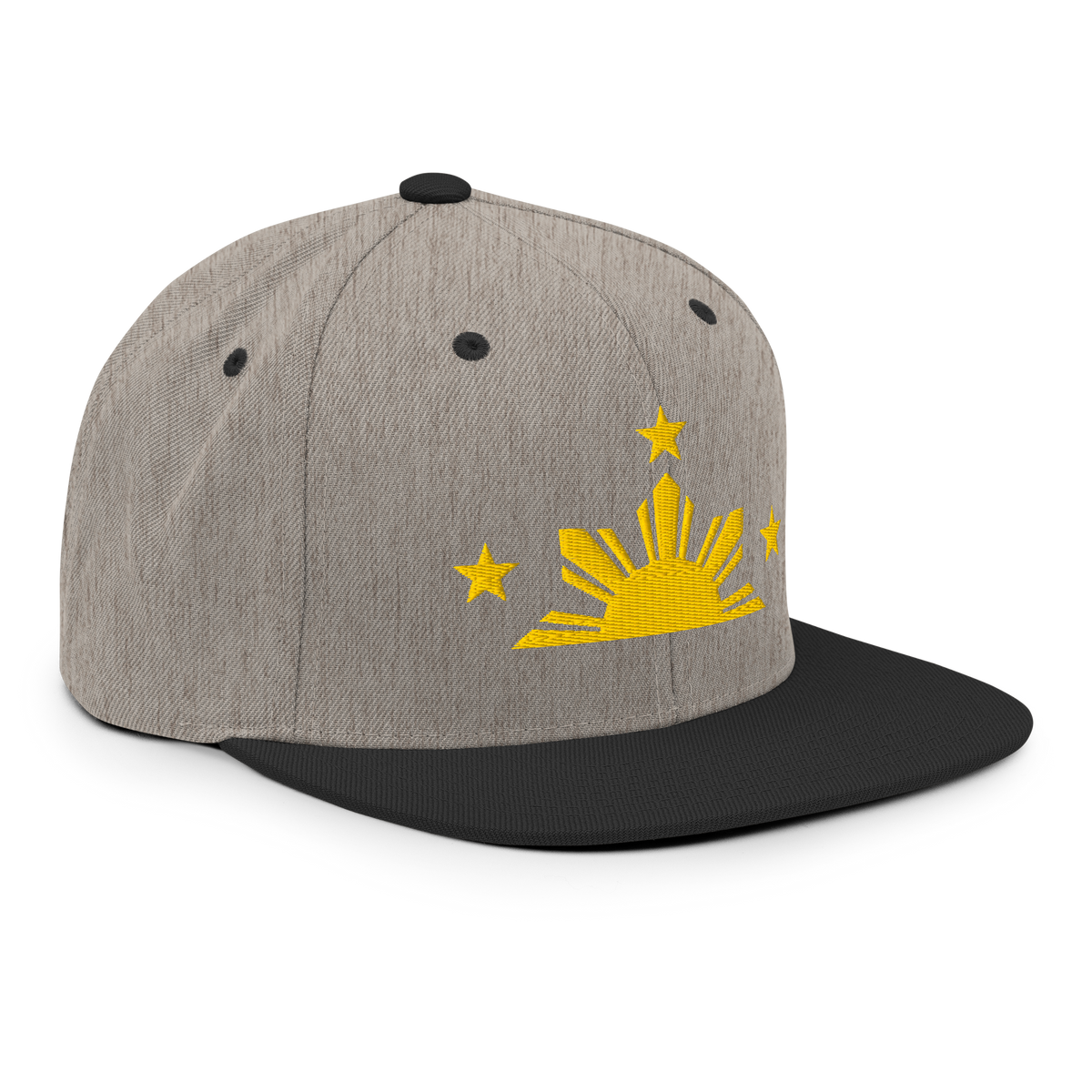 Three Stars & Half-Sun + Script - wool blend flat bill hat - Heather Grey/Navy