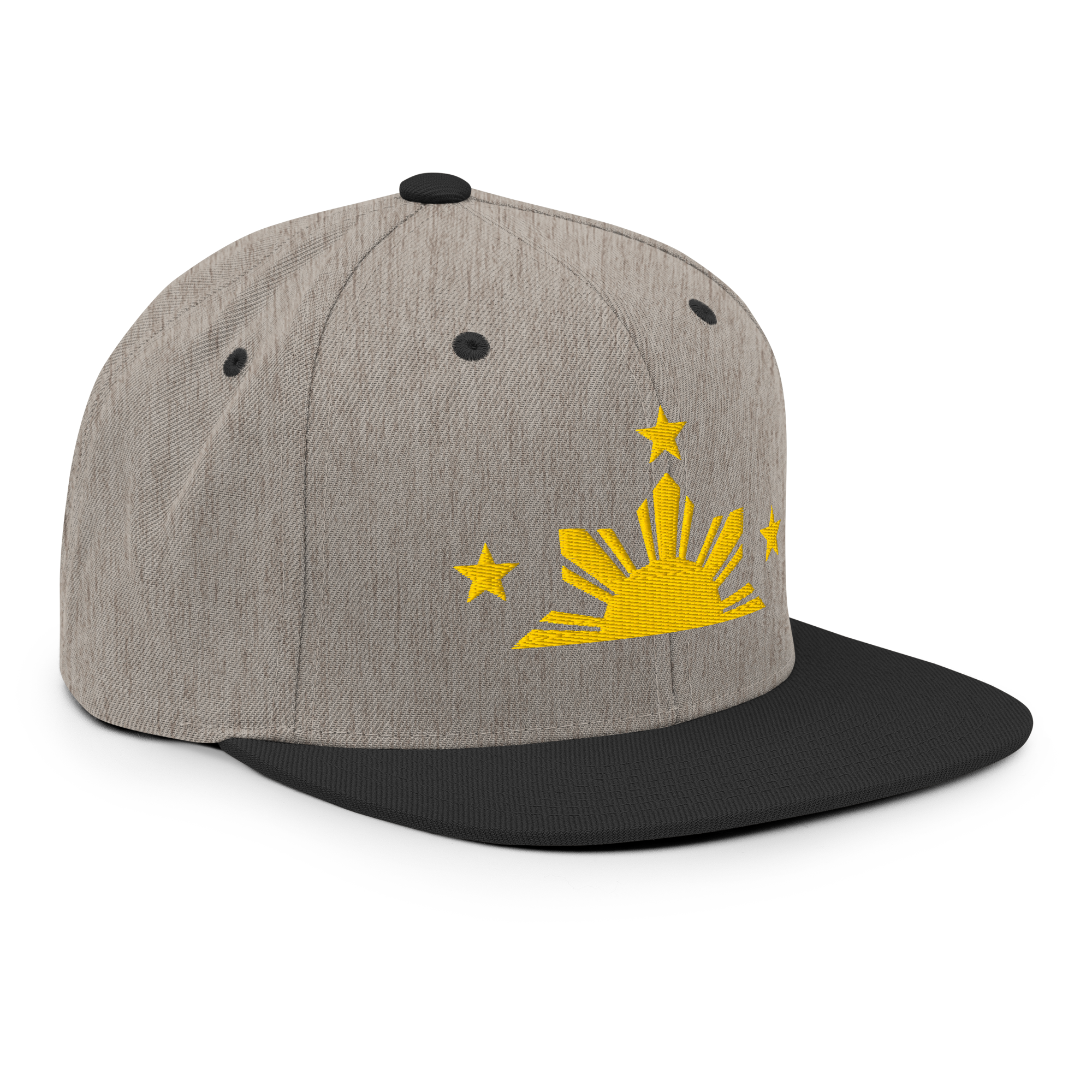 Three Stars & Half-Sun + Script - wool blend flat bill hat - Silver
