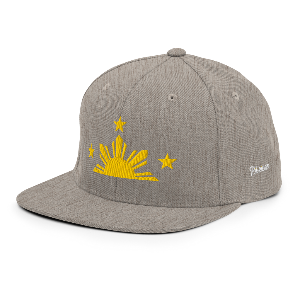 Three Stars & Half-Sun + Script - wool blend flat bill hat - Green Camo