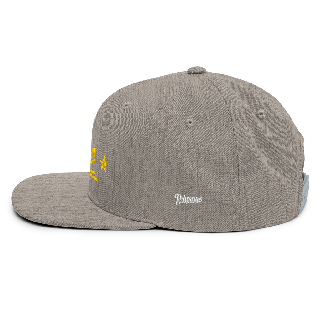 Three Stars & Half-Sun + Script - wool blend flat bill hat - Natural/Black