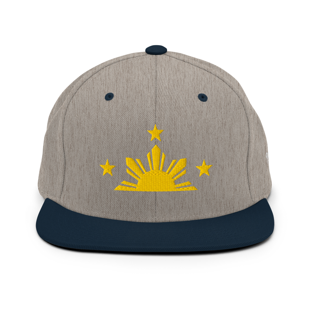 Three Stars & Half-Sun + Script - wool blend flat bill hat - Natural/Black