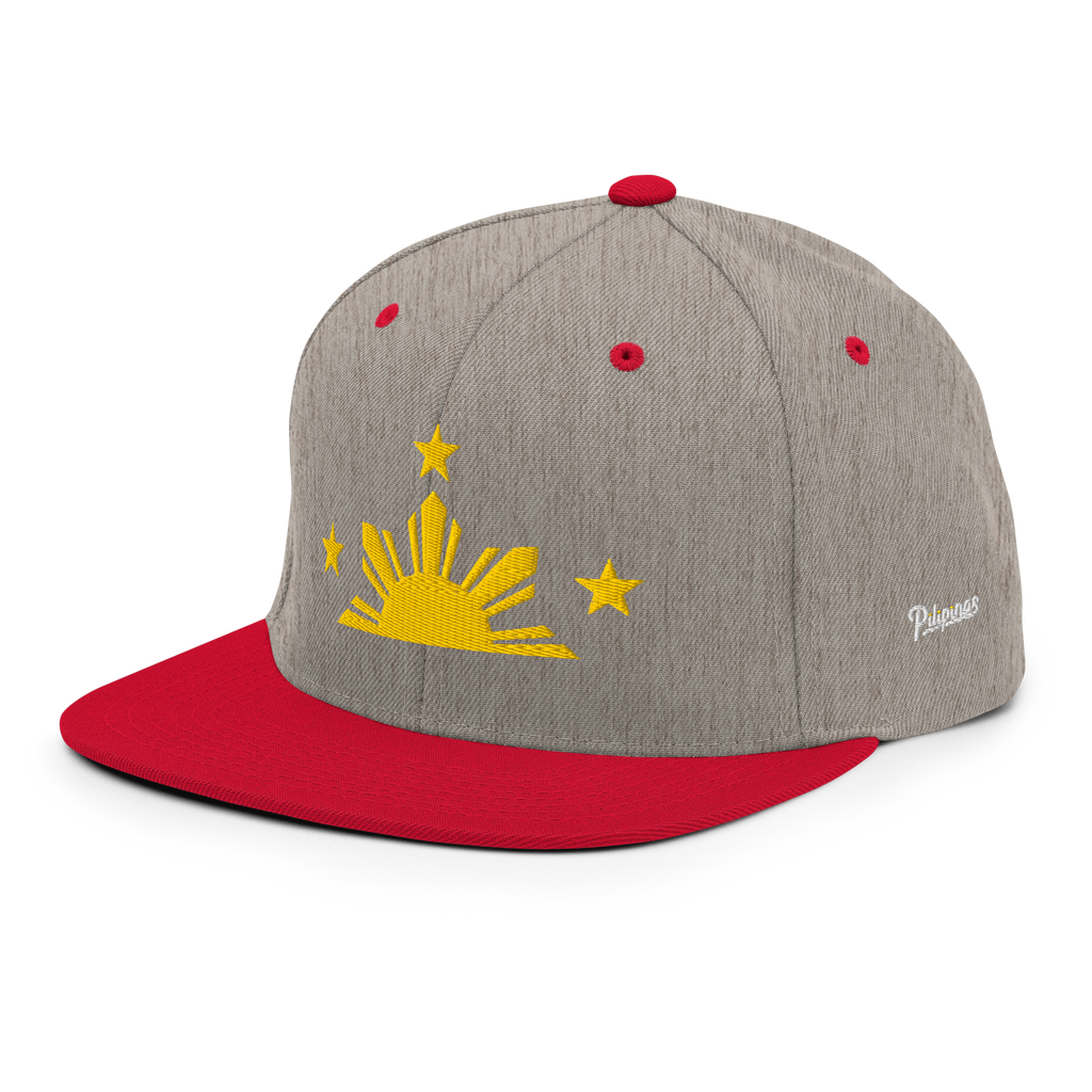 Three Stars & Half-Sun + Script - wool blend flat bill hat - Black/Red