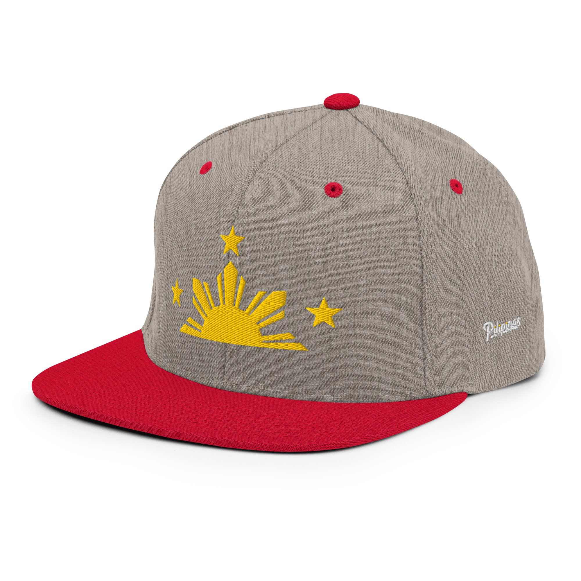 Three Stars & Half-Sun + Script - wool blend flat bill hat - Black/Red