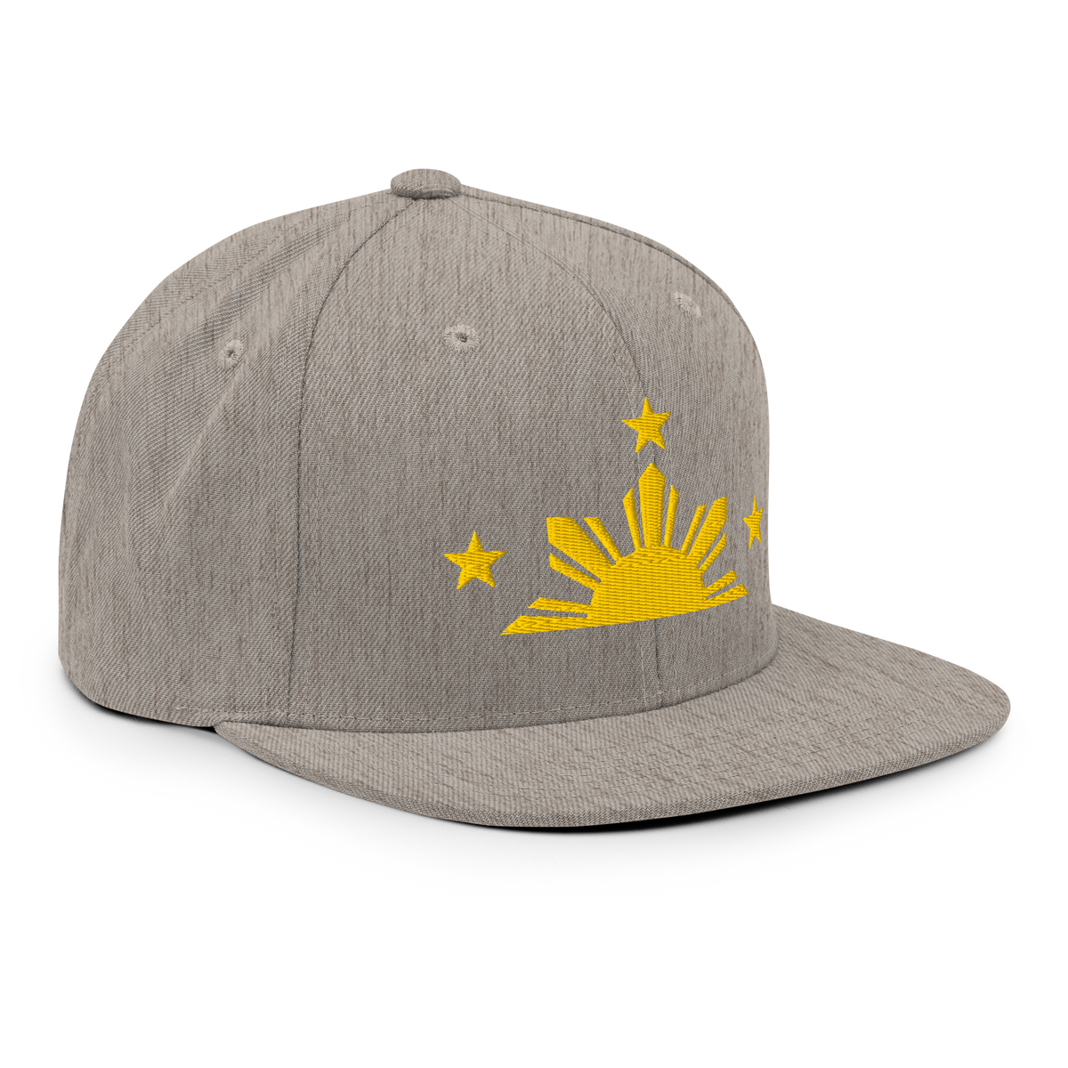 Three Stars & Half-Sun + Script - wool blend flat bill hat - Natural/Black