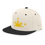 Three Stars & Half-Sun + Script - wool blend flat bill hat - Natural/Black